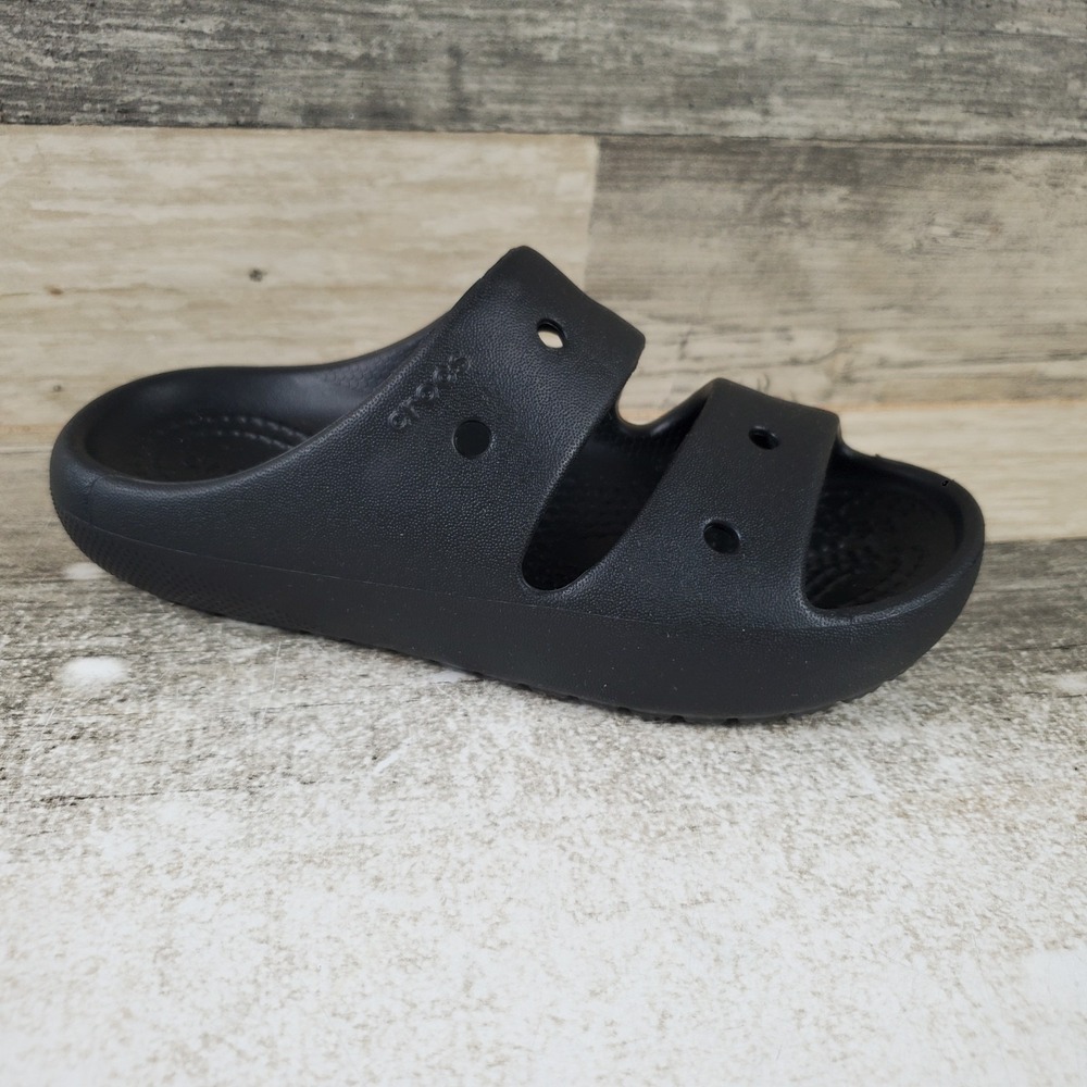 Crocs Classic V2 Kids Slide Sandals Sz 11 C11 Black Two-Straps Upper Slip On